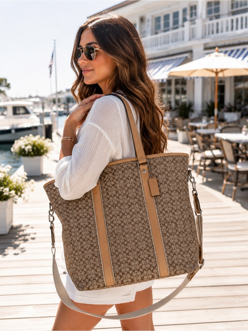 Coach Signature Canvas Tote in Khaki & Tan